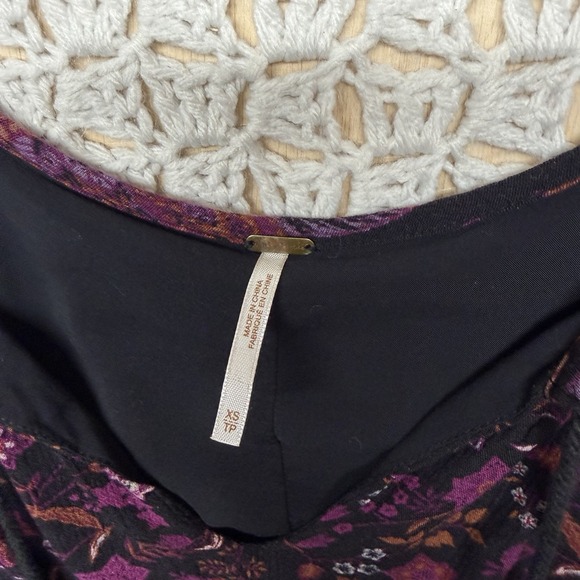 Free People Mini Tunic Dress Women Size XS Lucky Loosey Black Floral Tassel Tie - Picture 11 of 14